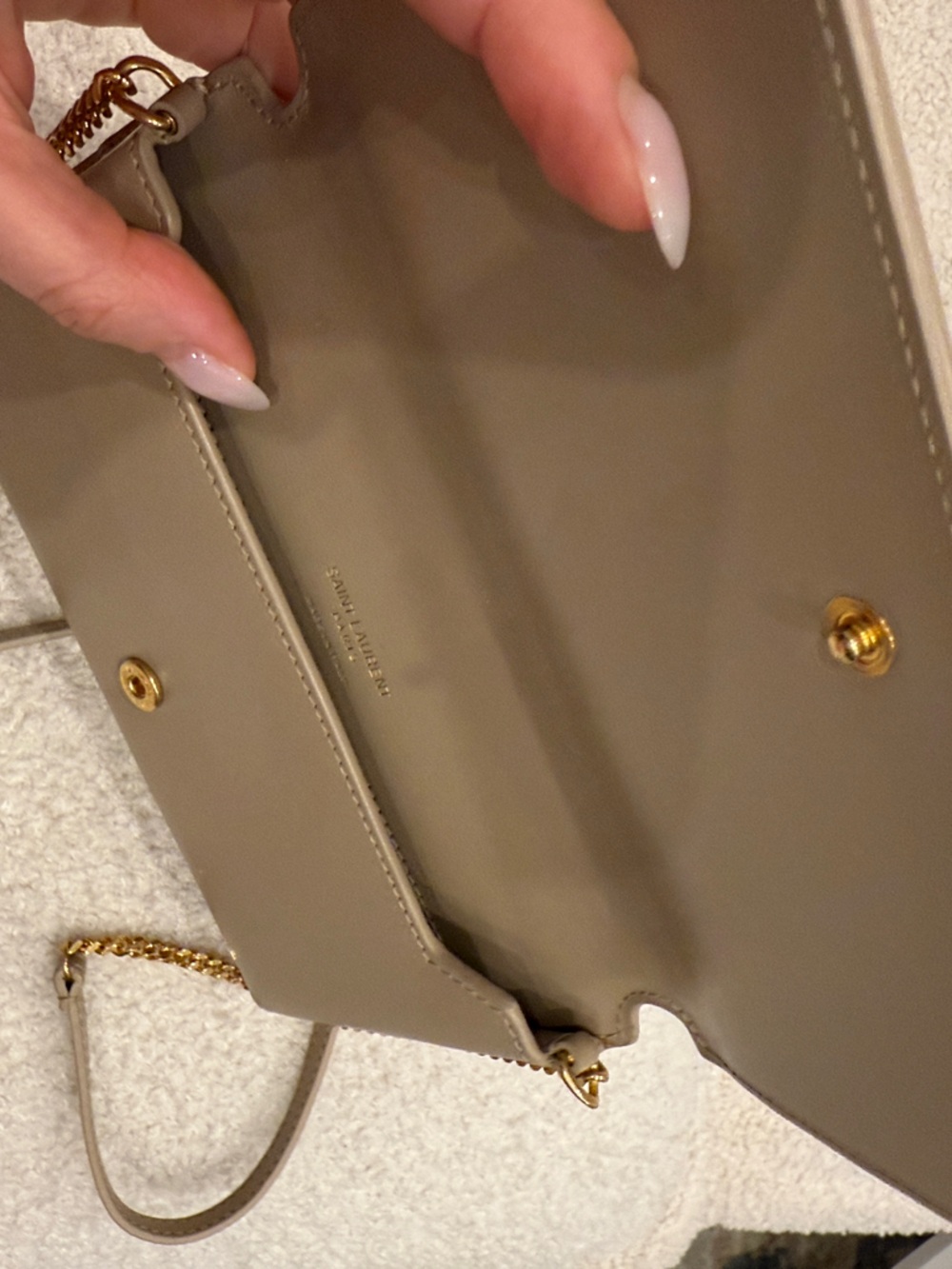 Saint Laurent Beige Leather Crossbody Wallet with Gold YSL - Used once. - Picture 5 of 5